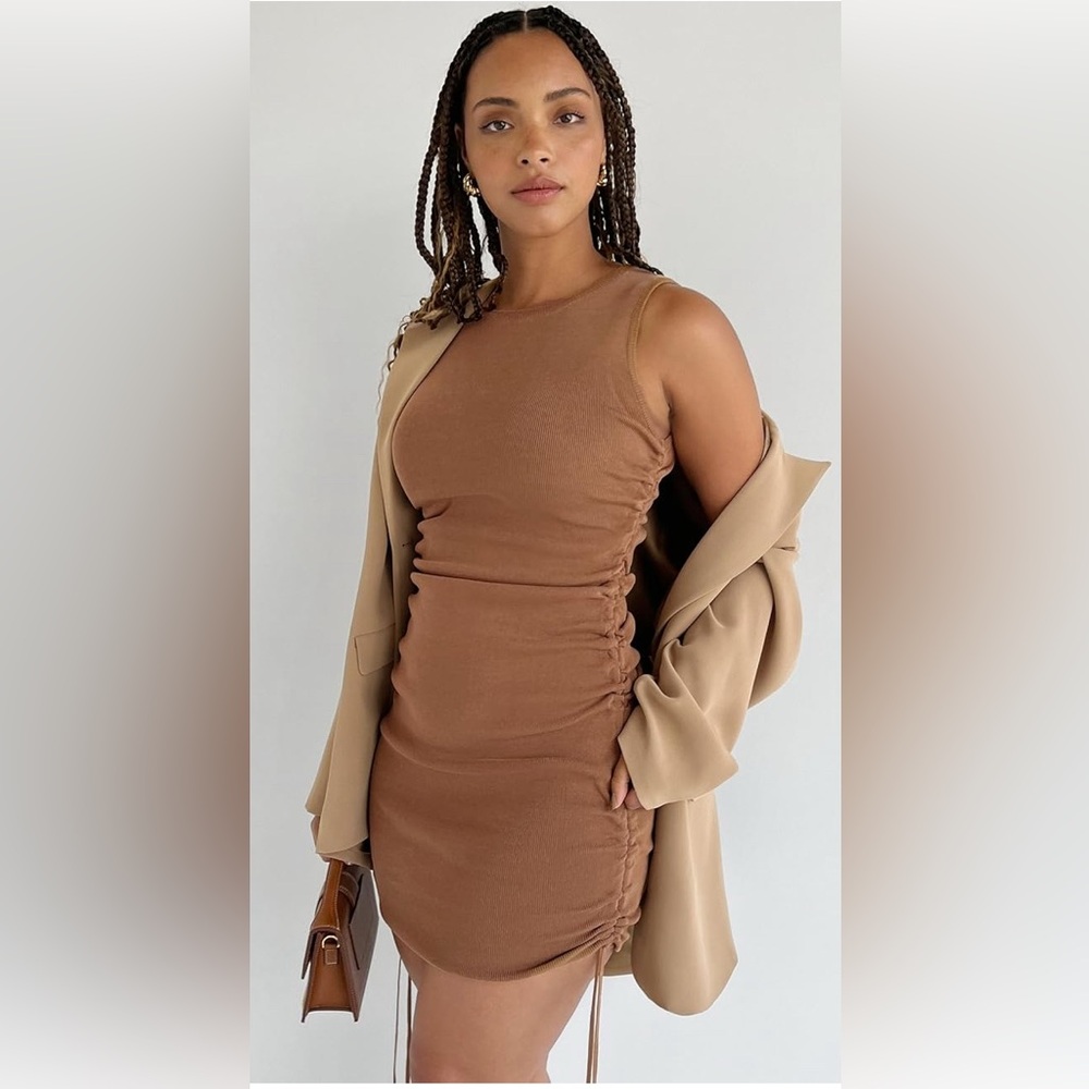 Lioness Military Minds Mini Dress in Camel; Size Small